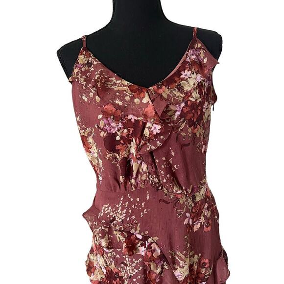 Dress Forum Womens Feminine Ruffle Tiered Dress Wine Size Large - Picture 6 of 12